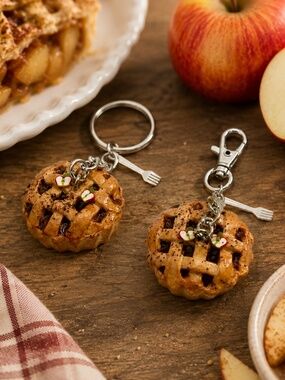 Apple Pie Keychain or Bag Clip | Handmade Dessert Accessory with Fork Charm